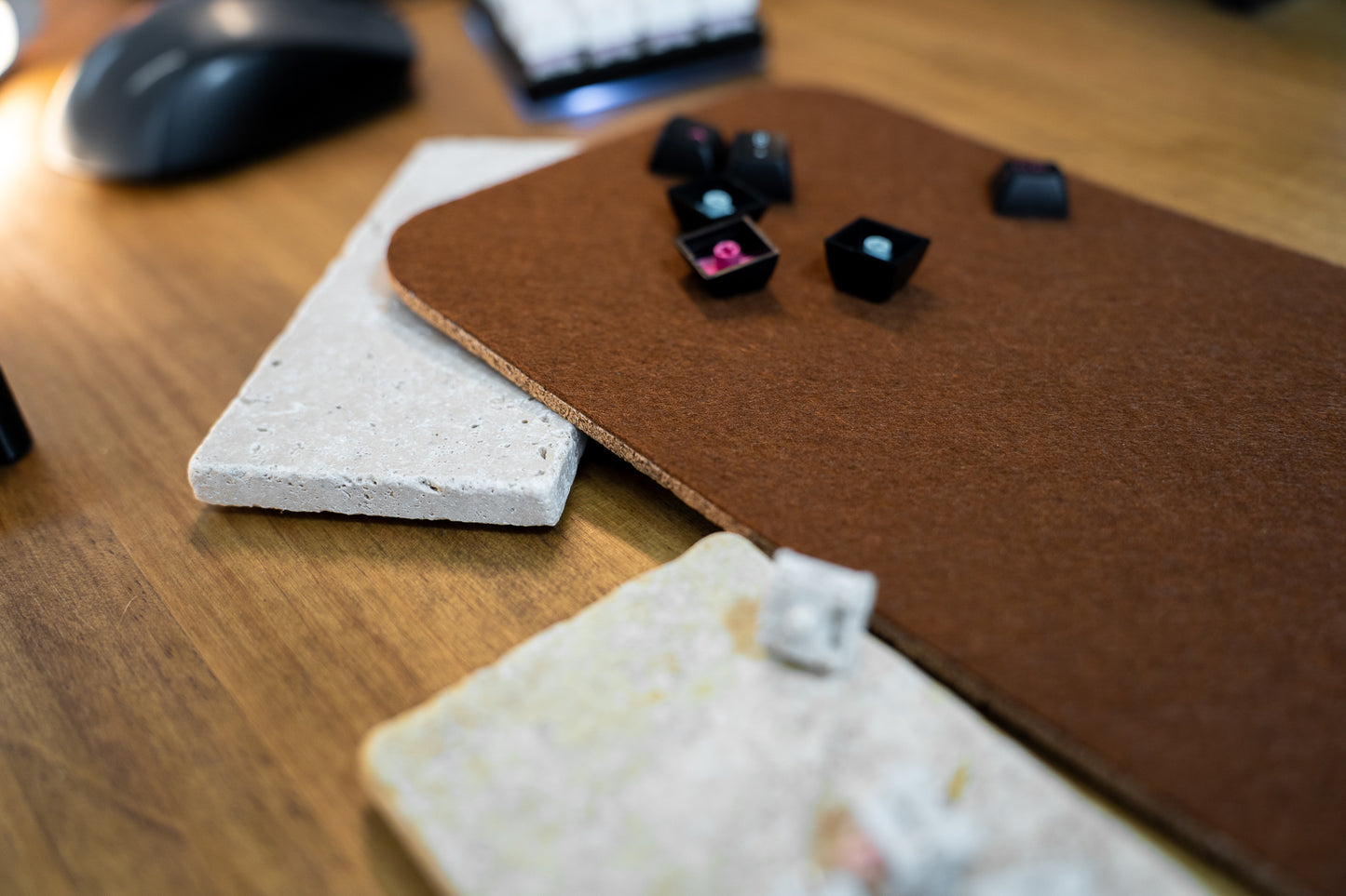 Premium Felt Desk Mat Grey / Brown